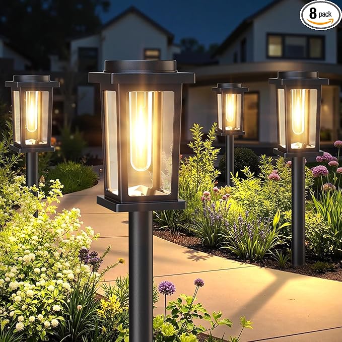 Solar Pathway Lights Outdoor 8 Pack Solar Powered Garden Lights Waterproof Auto On/Off Outdoor Landscape Lights for Patio Walkway Driveway Lawn Pool Decor. (Warm White)