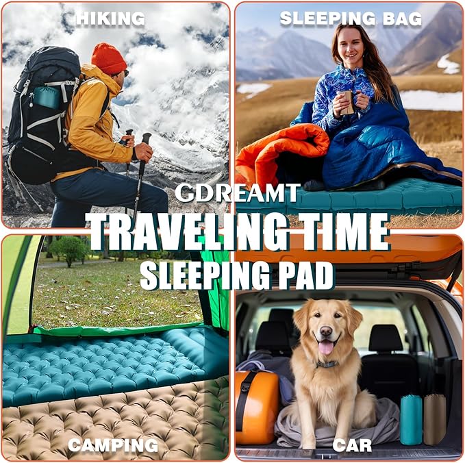 Inflatable Camping Sleeping Pad with Pillow Extra Thickness 4 Inch Sleeping Mat with Built-in Pump Compact &amp Ultralight Camping Air Mattress for Backpacking Hiking Tent Traveling