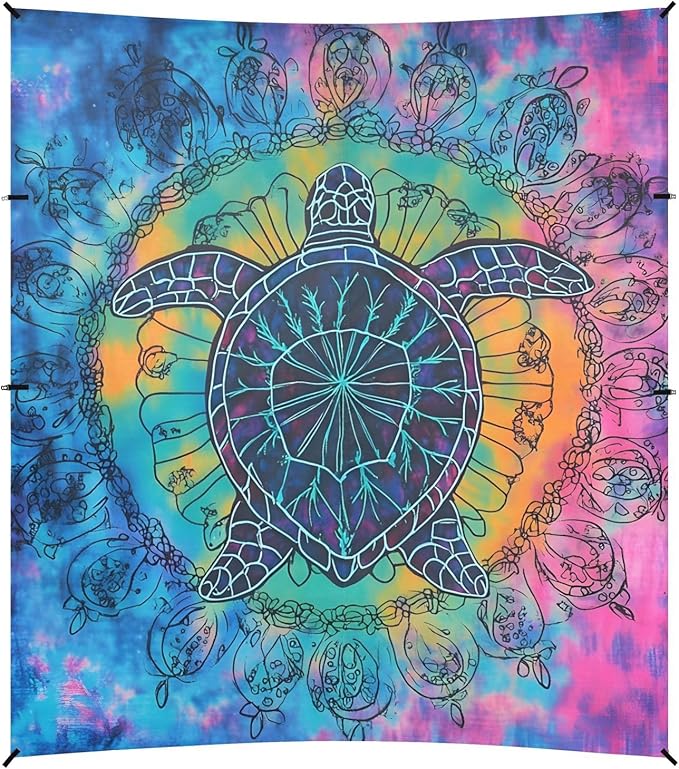Beach Tent Sun Shelter Tie-dye Mandala Turtle Lightweight &amp Easy Setup Beach Shade Canopy for Camping Fishing
