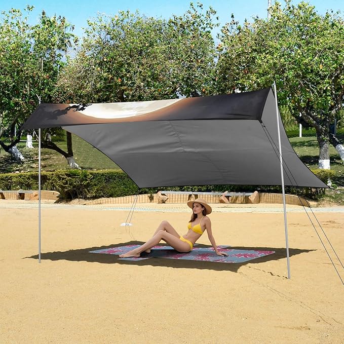 Black Cat MoonCamping Sun Shelters 9.2 x 10.5 FT Beach Canopy Tent Sun Shade with Carrying Bag for Camping Trips Fishing Backyard Fun or Picnics 21340555