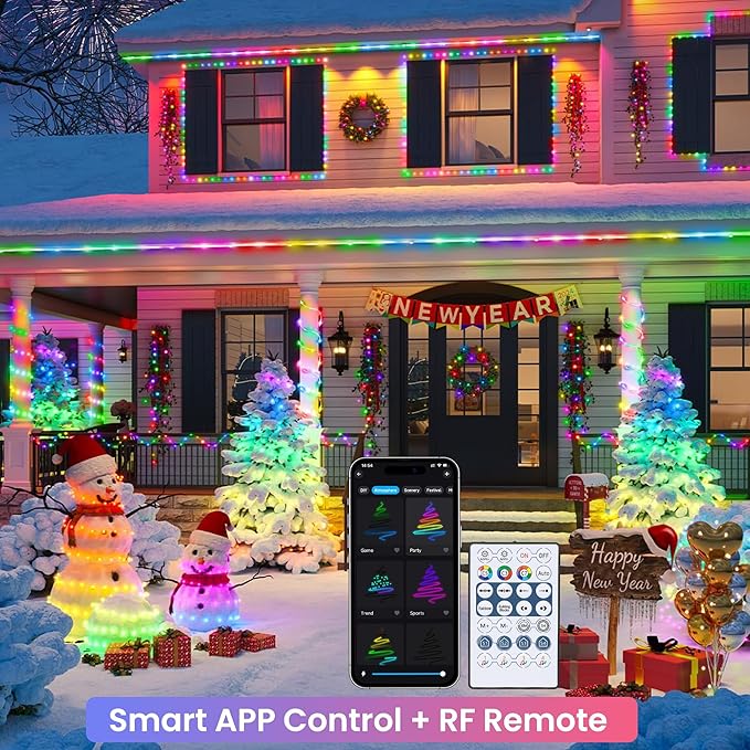 Jnaurb RGB Color Changing Rope Lights Outdoor 33ft 100LED Smart String Lights with Remote &amp APP Control Waterproof Music Sync Rope Lighting - DIY Flexible Tube LED Lights for Bedroom Garden Wedd