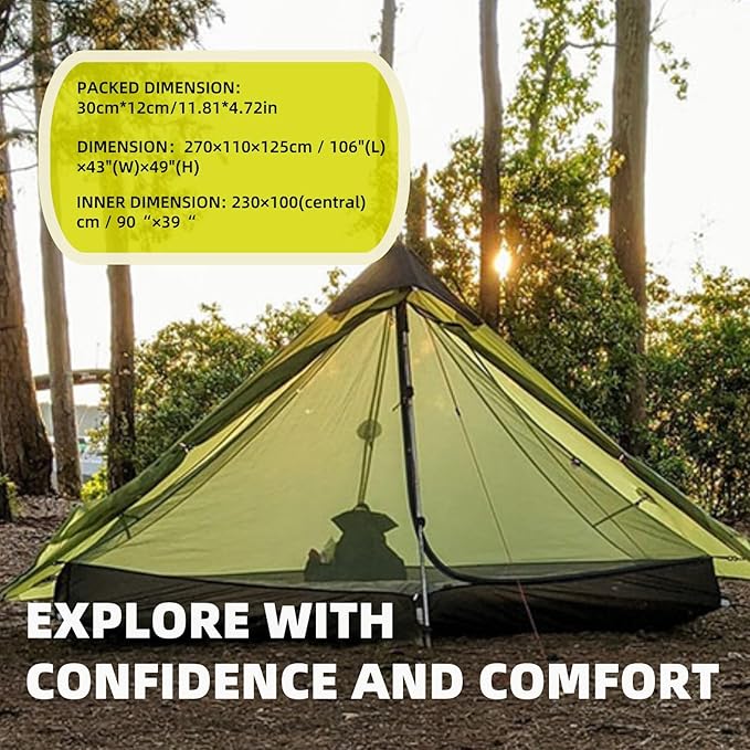 3FULGEAR Ultralight Tent for Backpacking LANSHAN 1 Trekking Pole Tent 1 Person 3/4 Season Lightweight Easy Set Up Double Layer Shelter Waterproof Tents for Camping Hiking Outdoor Mountaineering