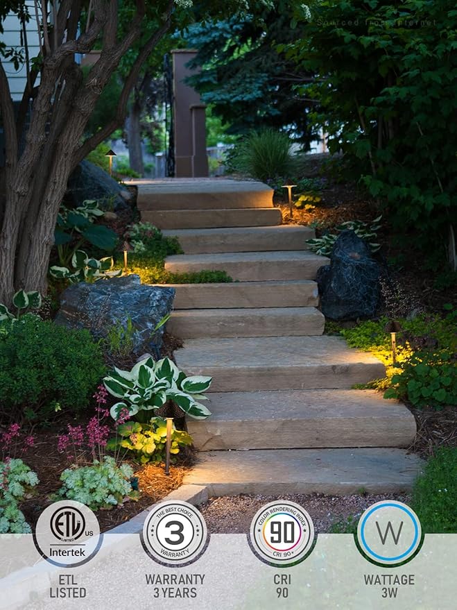 LEONLITE LED Landscape Path Light 3W 147LM 12-24V AC/DC ETL CRI90+ Wired Outdoor LED Walkway Light Unique Vintage Golden Texture Aluminum Construction Low Voltage Pathway Lights 3000K Pack of 4