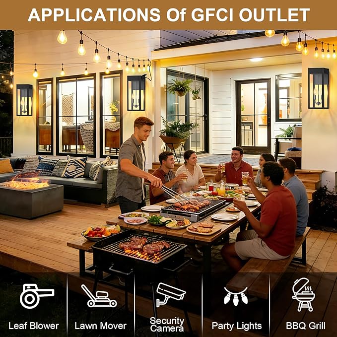 2-Pack 17.87 Extra Large Outdoor Wall Lights with GFCI Outlet Black 2-Light Porch Lights Outdoor Waterproof Exterior Lamp with E12 Sockets for House Porch Patio Garage