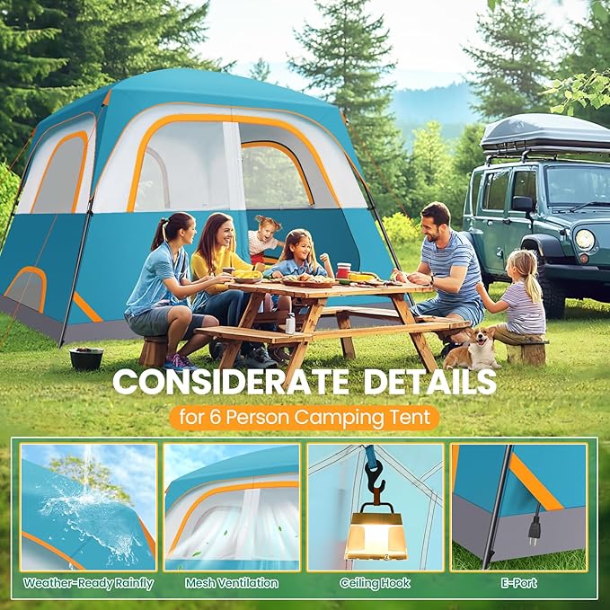 COBIZI Camping Tent 4 Person Easy Setup Waterproof Windproof Backpacking Tent with Removable Rainfly Lightweight Portable Outdoor Family Tents for Camping Travel Fishing Hiking Scouts (Green)
