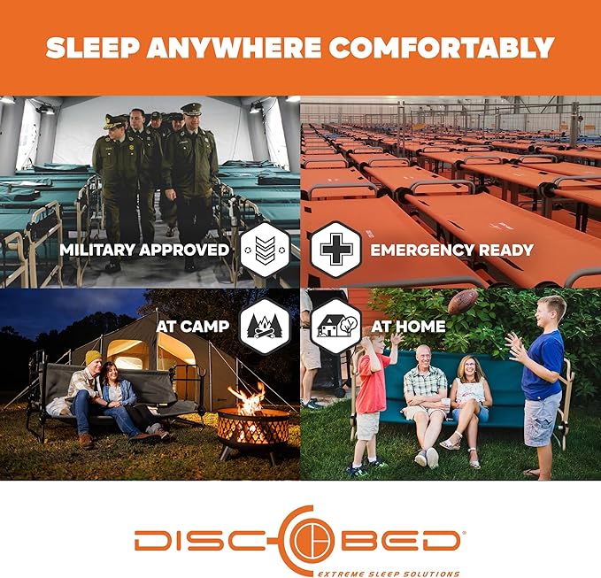 Disc-O-Bed Large Outdoor Modular 1 Person Single Camping Cot Portable Bed for Adults Sleep Solution for Tents Navy