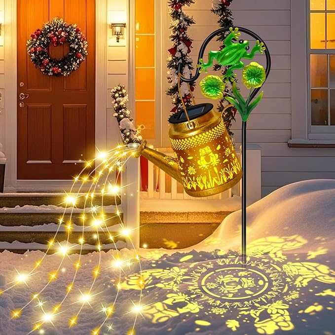 Solar Lanterns Outdoor Garden Decor Mothers Day Gifts for Women Mom Grandma Birthday Large Frog Hanging Watering Can with Shepherd Hook Waterproof Garden Lights for Outdoor Yard Christma Gifts