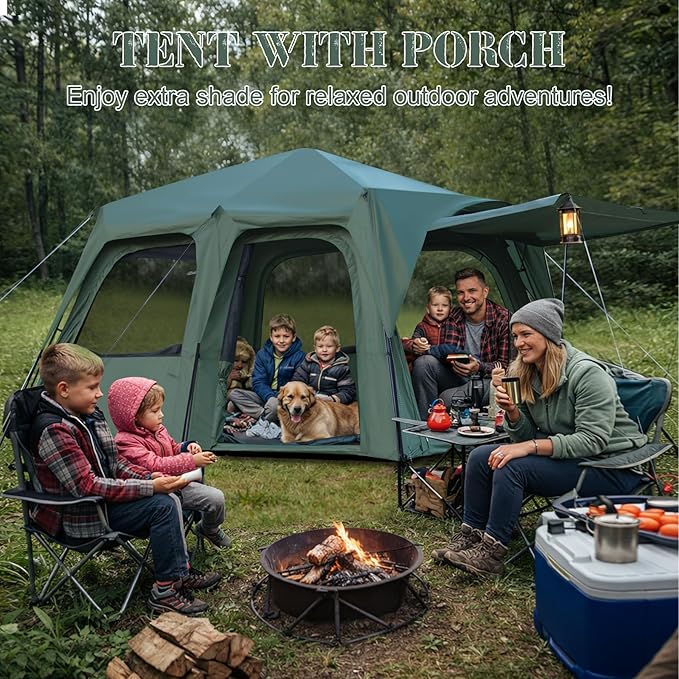 Instant 6-8 Person Camping Tent with Porch Large Family Cabin Tent with 2 Rooms Tall &amp Spacious 60s Easy Setup Waterproof Glamping Tent Big Tents for Outdoor Camping Hiking Backyard