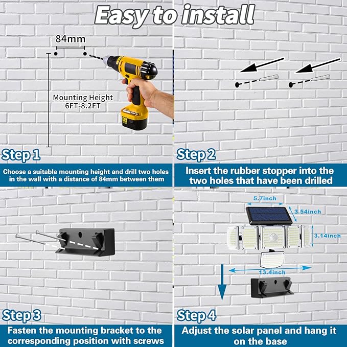 6 Adjustable Heads Solar Lights Outdoor Waterproof Motion Sensor Outdoor Lights Super Bright 3 Modes 2400mAh 360° Illumination Security Flood Light for Patio Yard Garden-1 Pack