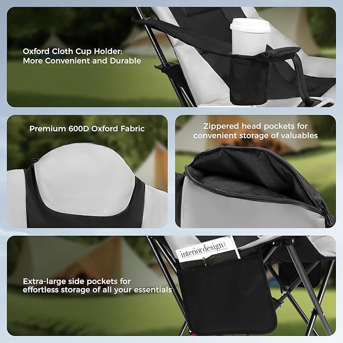 OUTSIDER Heated Camping Chair Heavy Duty 3-Position Folding Camp Chair with 3 Heat Levels Cup Holder &amp Side Storage - Outdoor Heating Camping Chair for Adults Supports 350lbsBattery Not Include