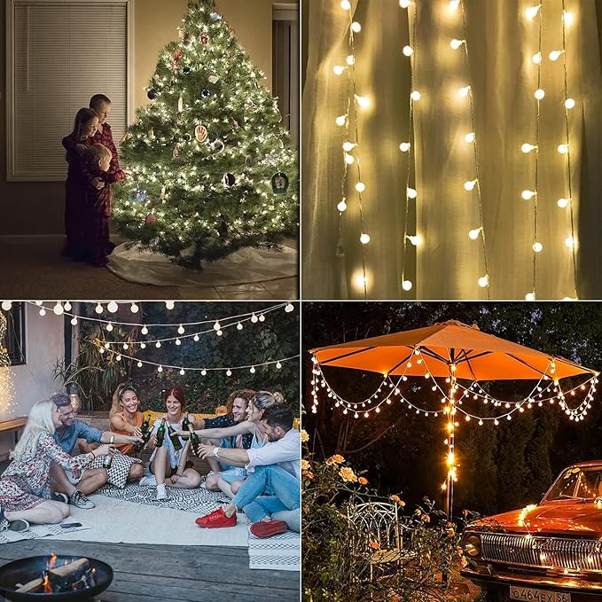 Battery Operated LED Globe String Lights 2-Pack Total 52FT 120LEDs - Each 26FT 60LEDs 8 Mode Waterproof Christmas Fairy String Lights with Remote for Home Bedroom Garden Wedding Party Decoration