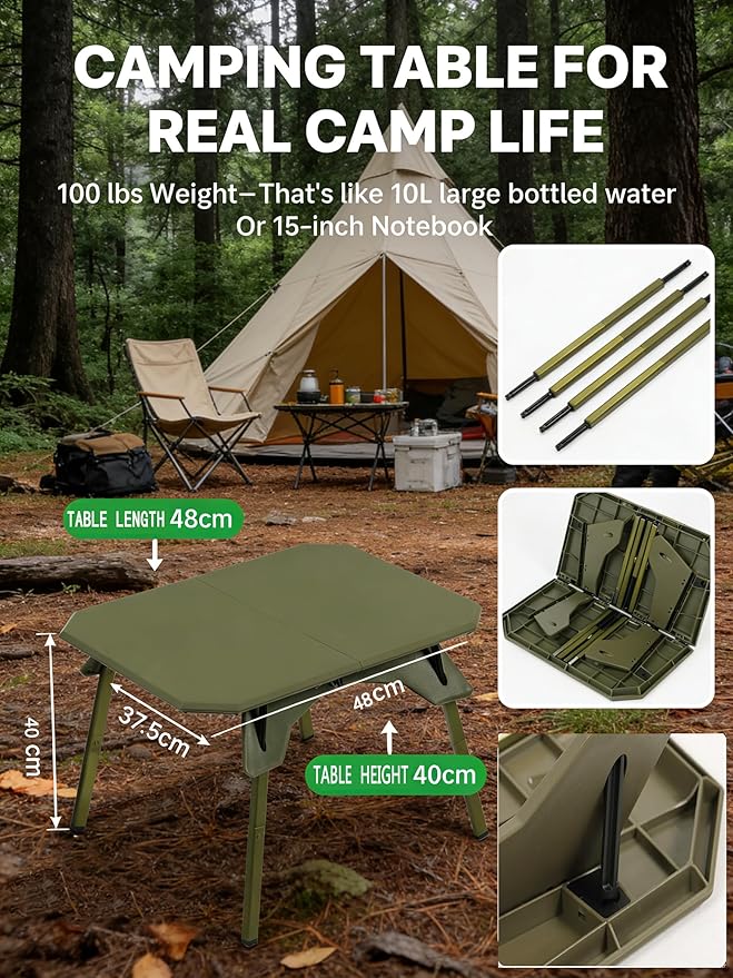 Foldable Camping Table | Adjustable Height Portable Camp Table for Backpacking Picnic &amp Car Travel | Compact Small Folding Table with Carrying Bag &amp Cup Coasters | Camping Essentials