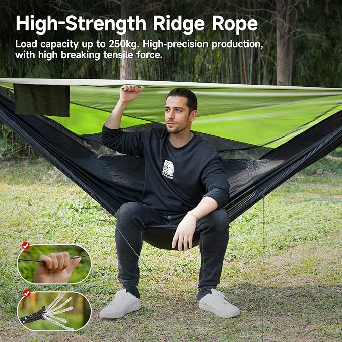 Camping Hammock with Mosquito Net and Sunshade Backpacking Hammock with Ridge Rope Tree Straps Lightweight Portable Hammocks for Outside Hiking and Travel