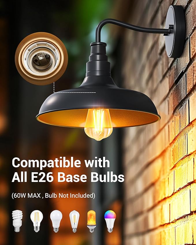 DEWENWILS 2 Pack Outdoor Wall Light Gooseneck Barn Light Fixture Black Matte Wall Mount Lantern Farmhouse Outside Wall Sconce Exterior Porch Light for House Frontdoor Entryway Garage
