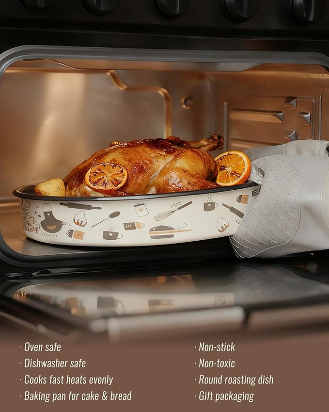Round Baking Pan Enamel Roasting Dish 4-Pack 9/10/12/14 Inches Non Stick High Temperature Resistance Cookware for Cake Pie Pizza &amp Meat Oven Dishwasher Safe Easter Valentine's Gift Bakeware Set
