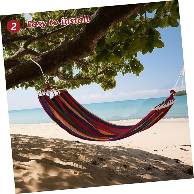 Totority 1set Outdoor Camping Hammock Thickened Canvas Single Bed Heavy Duty Tree-Mounted Design Resting Easy Setup for Camping Beach and Picnics