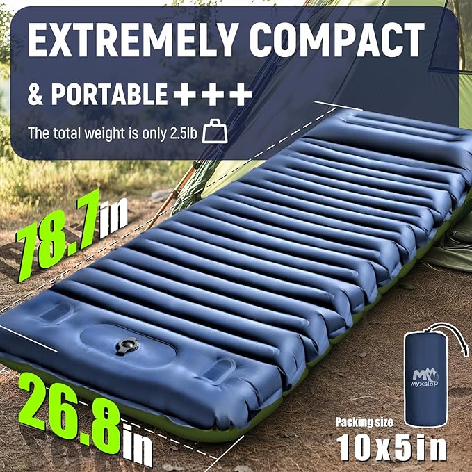 Sleeping Pad Ultralight Inflatable Sleeping Pad for Camping with Pillow &amp Pump Air Mattress Super Portable Great for Camping Gear Hiking Side or Lounging Sleeper (Blue)
