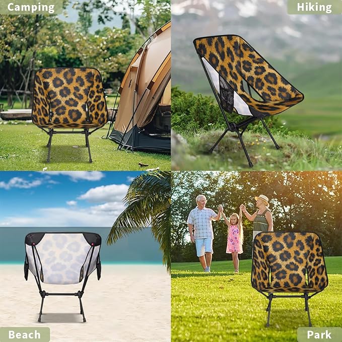 Honeybaby Folding Camping Chair Animal Print Leopard Camping Chairs Lightweight Portable Chair Outdoor Foldable Chairs for Camping Travel Picnic Beach Hiking