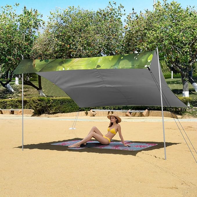 ALAZA Cat Kitten Forest Beach Tent Sun Shelter UPF50+ Protection Beach Shade Canopy w/ 4 Sandbags for Outdoor Camping Fishing Backyard Fun Picnic 10x9 ft