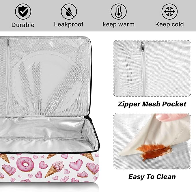 Casserole Carrier Pattern Pink Pastel WhimsicalInsulated Casserole Carrier for Hot or Cold Food Thermal Lunch Tote for Potluck Parties Picnic Beach Fits 9 x 13 Inches Baking Dish