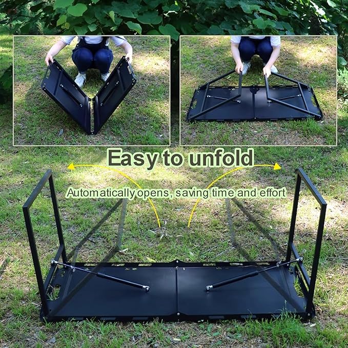 Black Outdoor Portable Folding Table Multi-Functional Camping Table Reinforced Tabletop Telescopic Legs(Large)