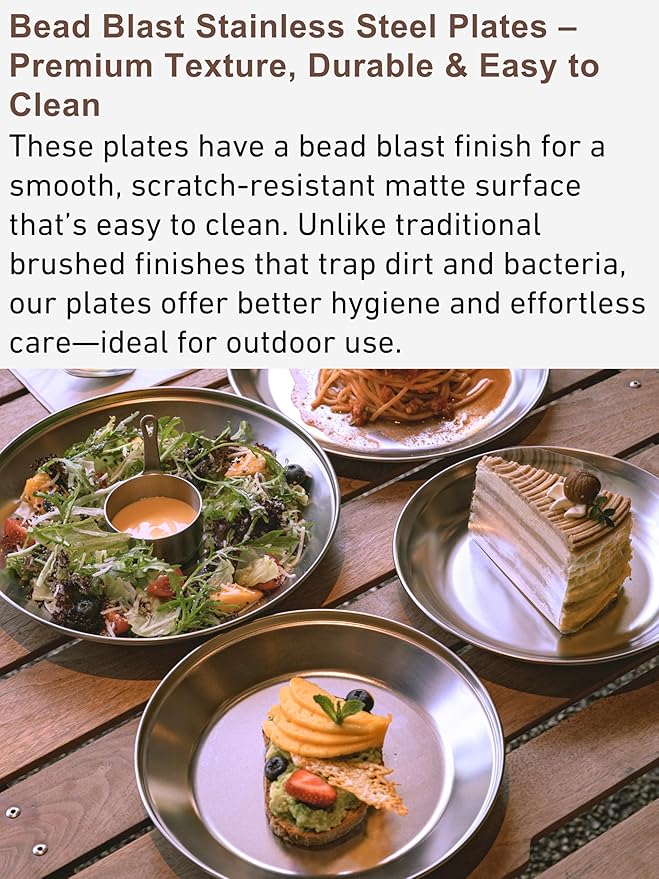 CAMPINGMOON Camping Plates 8 pack set Salad Side Dinner Plate Dishes Outdoor Tableware Stainless Steel with Canvas Case S397-2S
