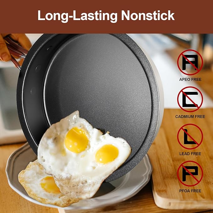 Odoland 10pcs Camping Cookware Non-Stick Camping Pot and Pan Set with Plate Bowl Fork Knife Spoon for Backpacking Hiking Outdoor Cooking and Picnic