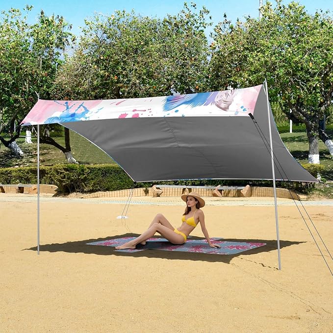 ALAZA Watercolor Cute Cat Kitten Beach Tent Sun Shelter UPF50+ Protection Beach Shade Canopy w/ 4 Sandbags for Outdoor Camping Fishing Backyard Fun Picnic 10x9 ft