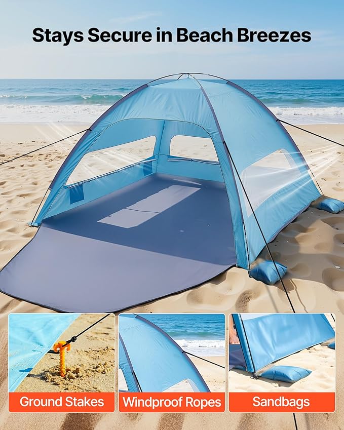 VEVOR Beach Tent Sun Shelter for 8 Person UPF 50+ Protection Portable Sun Shade Beach with Carrying Bag &amp Sand Pockets Lightweight and Easy Setup Beach Umbrella for Camping Fishing Outdoor Picn