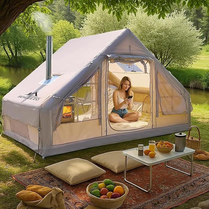 Inflatable Tents for Camping Large Inflatable Camping Tent with Hand Pump Easy Setup Tents for 4-6 People Portable Glamping Tent