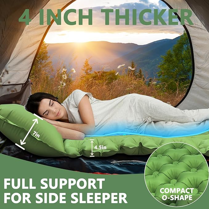 Double Sleeping Pad: Self Inflating Camping Pad Mattress for Backpacking &amp Outdoor Trips | 4 Thick for Ultimate Comfort | Lightweight &amp Compact | Sleeping Mats for Beachs Hiking &amp Car Tr