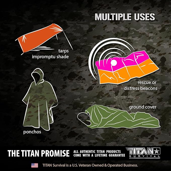 TITAN Survival Premium Mylar Survival Blankets (5 Pack) Thermal Emergency Survival Blanket for Camping Hunting Hiking - 90% Heat Retention &amp Waterproof - Portable Space Blanket w/Size Options