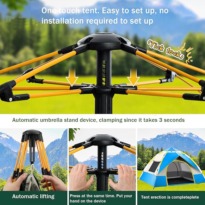 KOMCLUB Camping Tent 1/2/3 Person Tents for Family Camp Tent Waterproof Windproof Outdoor for Backpacking Hiking Easy Setup with Storage Bag8 Ground ding4 Windproof Rope