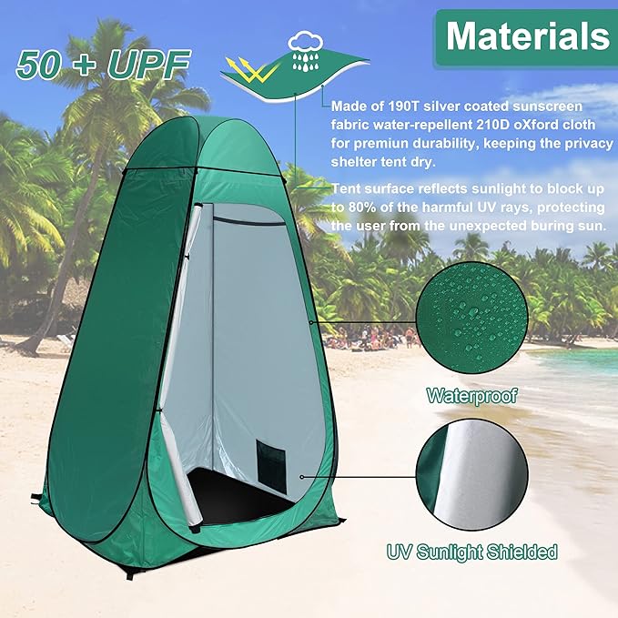 anngrowy Shower Tent Pop-Up Privacy Tent Camping Portable Toilet Tent Outdoor Camp Bathroom Changing Dressing Room Instant Privacy Shelters for Hiking Beach Picnic Fishing Potty Extra-Tall UPF 50+
