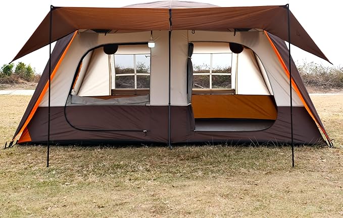 KTT Large Tent 8-10-12 PersonFamily Cabin Tents2 Rooms2 Doors and 4 Windows with MeshStraight WallWaterproofDouble LayerBig Tents for OutdoorPicnicCampingFamily Gathering