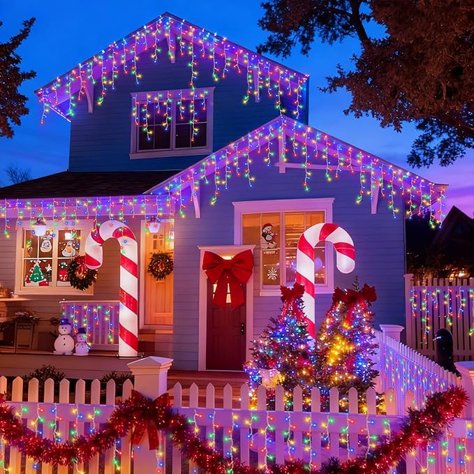 YEGUO 66ft 800 LED Christmas Lights Outdoor Waterproof 160 Drops Christmas Icicle Light Indoor 8 Modes Icicle Xmas Lights with Memory Timer(Multicolor)