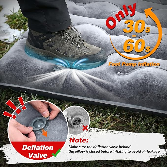 KASBAH Camping Sleeping Pad 9.5R-Value Thick 6 inch Camping Mat with Pillow Built-in Foot Pump Inflatable Sleeping Pads Compact for Camping Backpacking Hiking Traveling