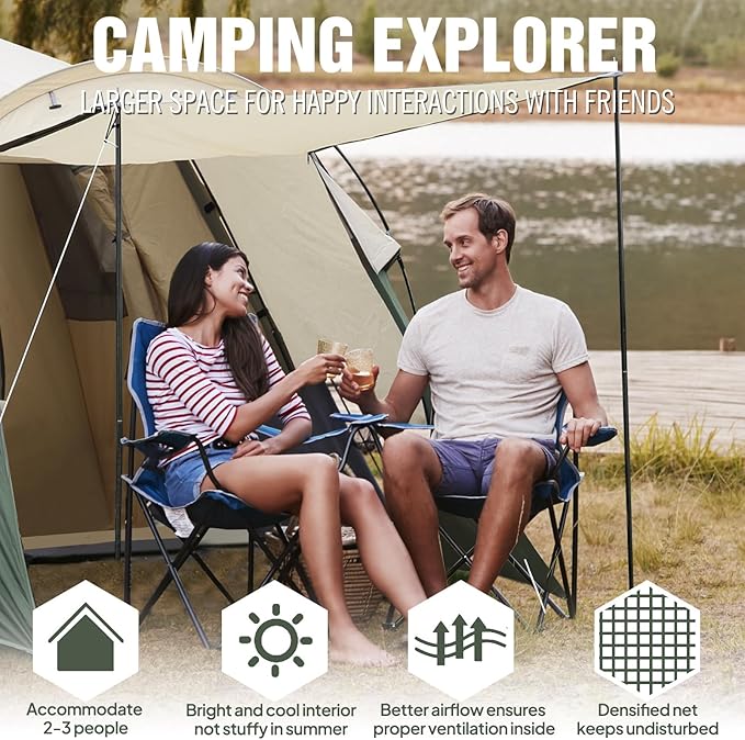 Chihee Camping Tent 2-3 Person Pop Up with Hydraulic Structure Family Tents Waterproof Windproof Outdoor Shelter Travelling Spacious One-Room Layout Quick Setup Durable Fiberglass &amp Aluminum Frame