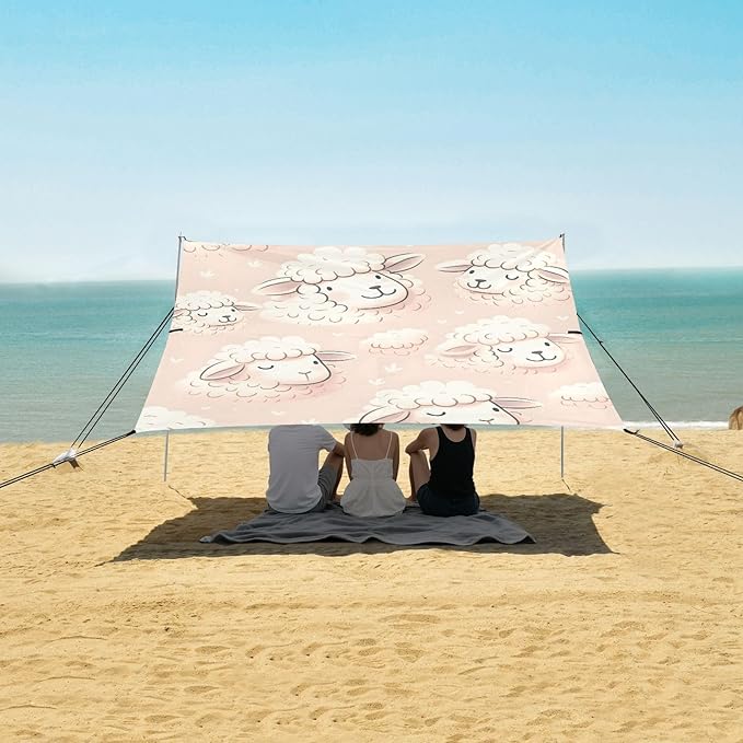 Sheep Head Light Pink Camping Sun Shelter Beach Tent Portable Beach Sun Shade Outdoor Canopy for Camping Trips Fishing Picnic