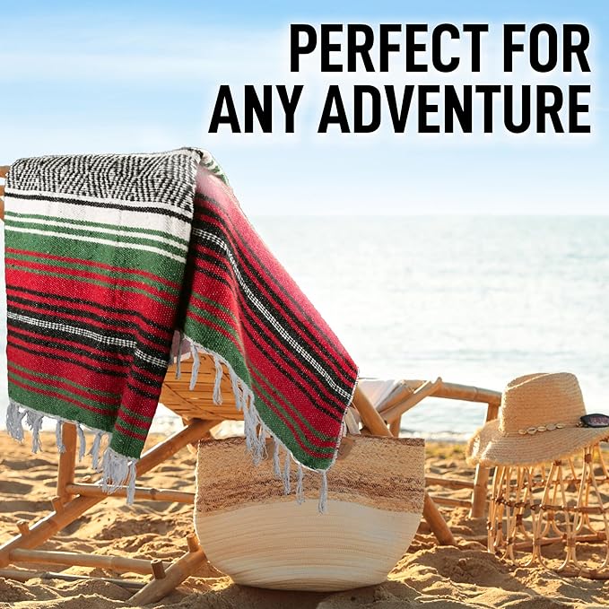 Hydration Nation Authentic Large Handwoven Mexican Blanket - Soft Yoga- Durable Serape- Lightweight Falsa Beach Camping Picnic Outdoor Blanket 70x50 - Dragon
