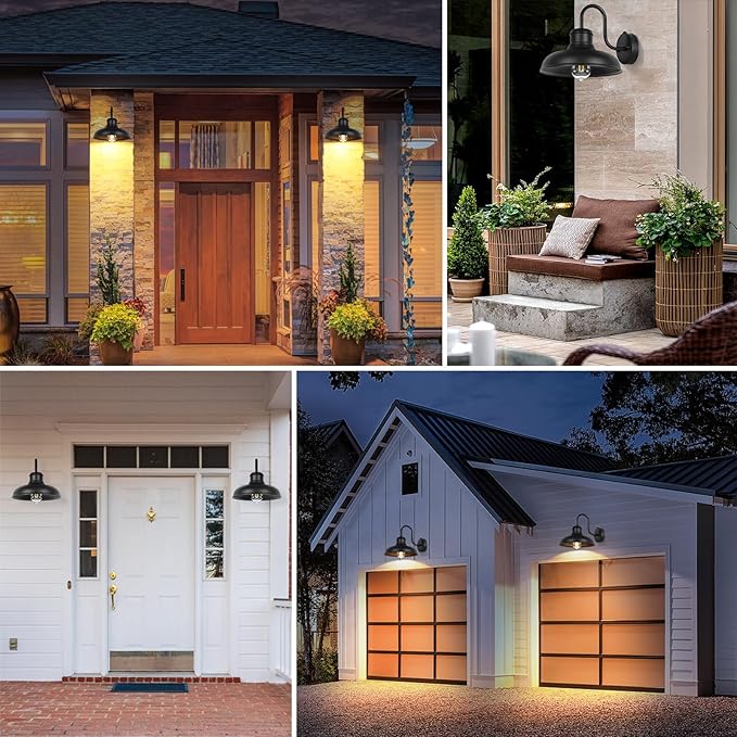 TOBUSA 2-Pack Dusk to Dawn Outdoor Wall Lights Farmhouse Gooseneck Barn Lights Waterproof 11.5'' Matte Black Outside Wall Sconces for House Porch Garage