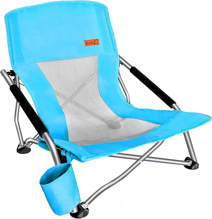 Nice C Low Beach Camping Folding Chair Ultralight Backpacking Chair with Cup Holder &amp Carry Bag Compact &amp Heavy Duty Outdoor Camping BBQ Beach Travel Picnic Festival (Set of 1 Blue)