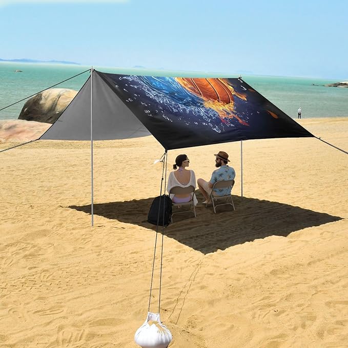 ALAZA Firring Basketball Water Beach Tent Sun Shelter UPF50+ Protection Beach Shade Canopy w/ 4 Sandbags for Outdoor Camping Fishing Backyard Fun Picnic 10x9 ft