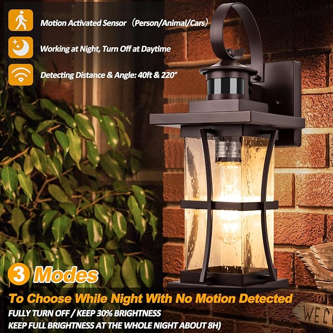 Large Oil Rubbed Bronze Motion Sensor Outdoor Lights 15.5inch - Dusk to Dawn Outdoor Lighting Waterproof Porch Lights Outdoor Wall Sconce Exterior Light Fixtures for House Garage Anti-Rust