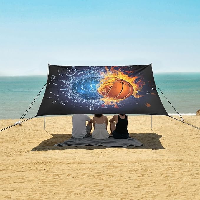 ALAZA Firring Basketball Water Beach Tent Sun Shelter UPF50+ Protection Beach Shade Canopy w/ 4 Sandbags for Outdoor Camping Fishing Backyard Fun Picnic 10x9 ft