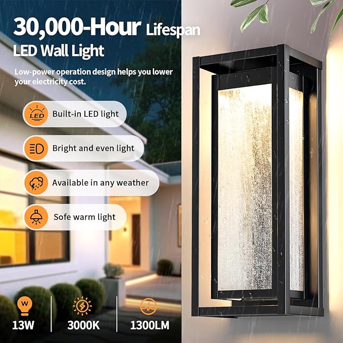 16'' LED Dusk to Dawn Outdoor Light Fixture 3000K Porch Lights Outdoor Wall Lights with Bubble Glass Industrial Exterior Lighting Farmhouse Wall Lantern Outside Sconce Lights for House Garage