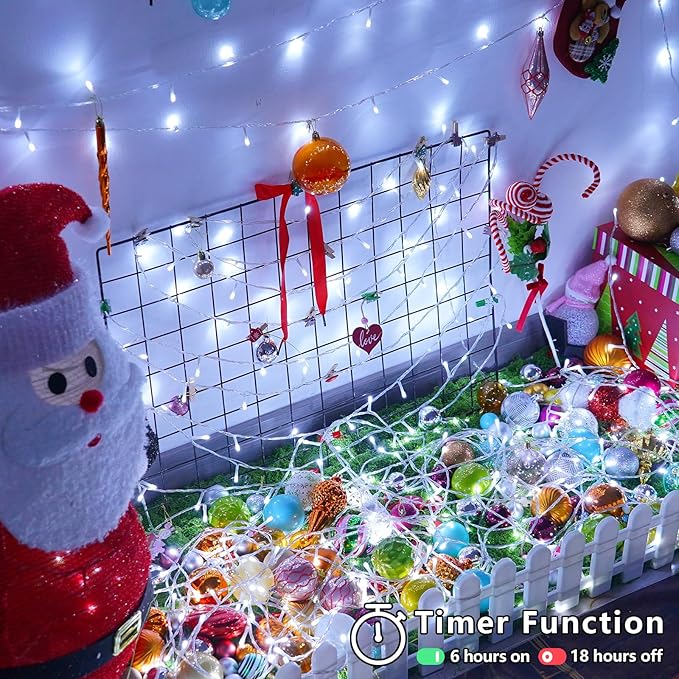 YEGUO 165ft 500 LED White Christmas Lights Outdoor Waterproof Clear Wire String Lights Indoor Twinkle Tree Lights Plug in with Timer Memory