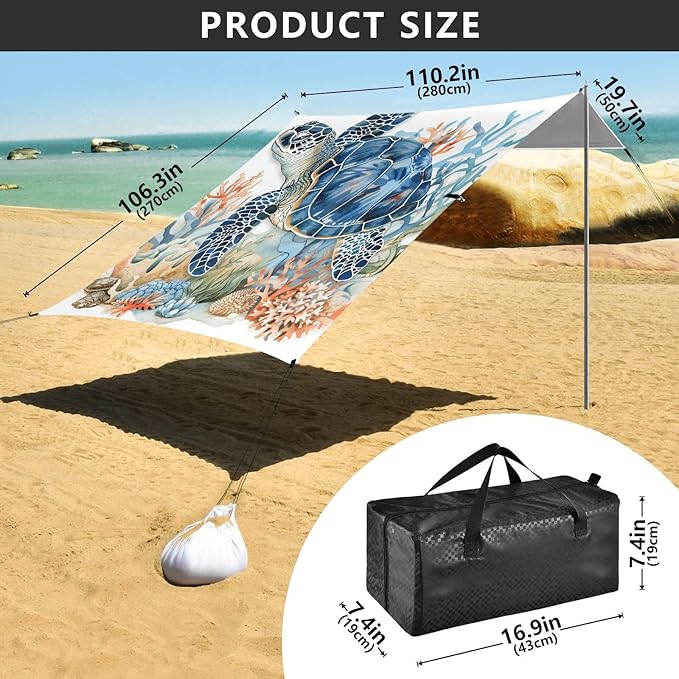 Beach Tent Sun Shelter Sea Turtle Coral Lightweight &amp Easy Setup Beach Shade Canopy for Camping Fishing