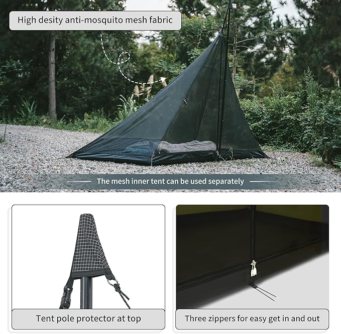 Naturehike Ranch Fire 4 Season Teepee Tent 2 Person Hot Tent with Stove Jack Windproof Waterproof Cold Weather Winter Tents for Camping