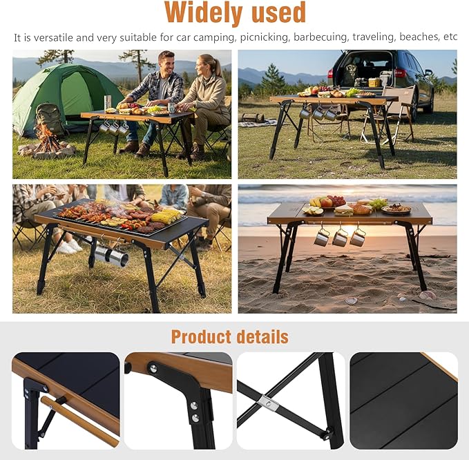 Folding IGT Camping Table with Carry Bag Portable Outdoor IGT Cook System Ultralight Height Adjustable Aluminum Camp Table for Outdoor Barbecue Cooking Travel Picnic